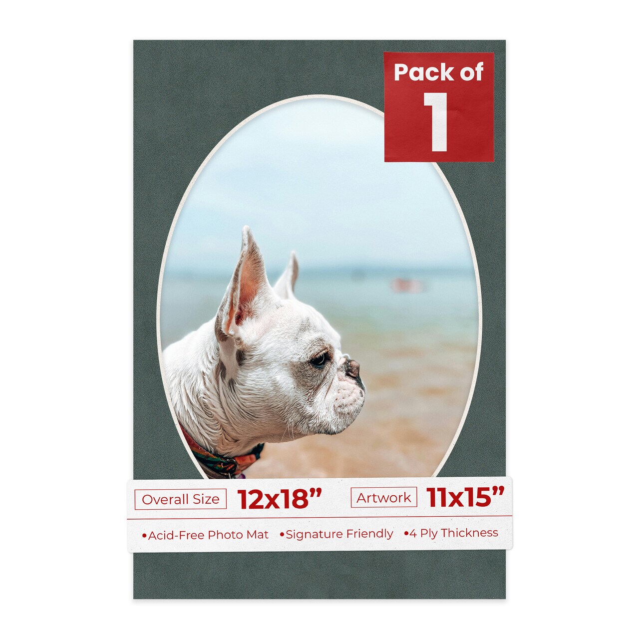 Dark Grey Suede Mat Board for 12x18 Frames - Oval Opening for 11x15 Photos